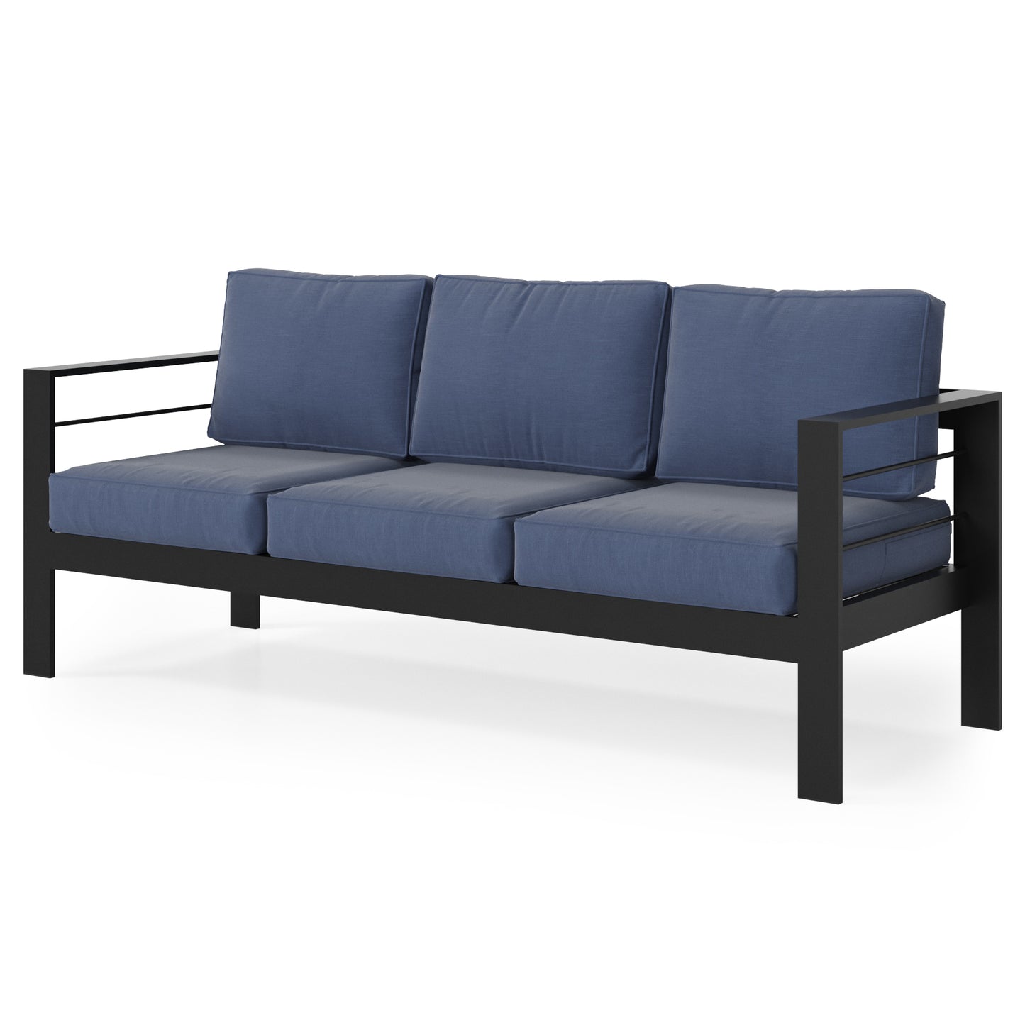 Patio Sofa Aluminum Outdoor Sofa with 3 Seats, All-Weather Metal Outdoor Couch with 5" Thick and Soft Cushion-Blue