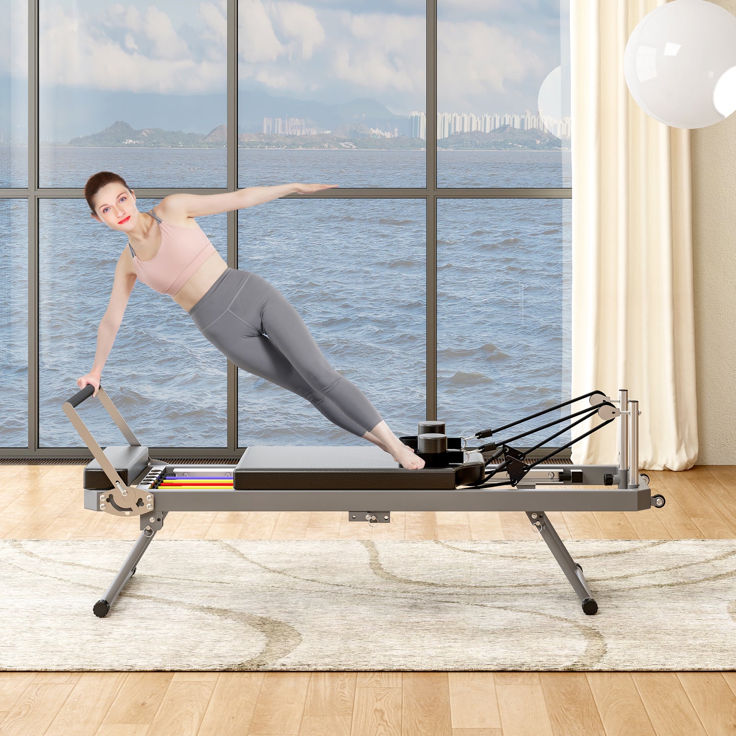 Pilates core bed, foldable home high quality, yoga studio same commercial fitness equipment, black