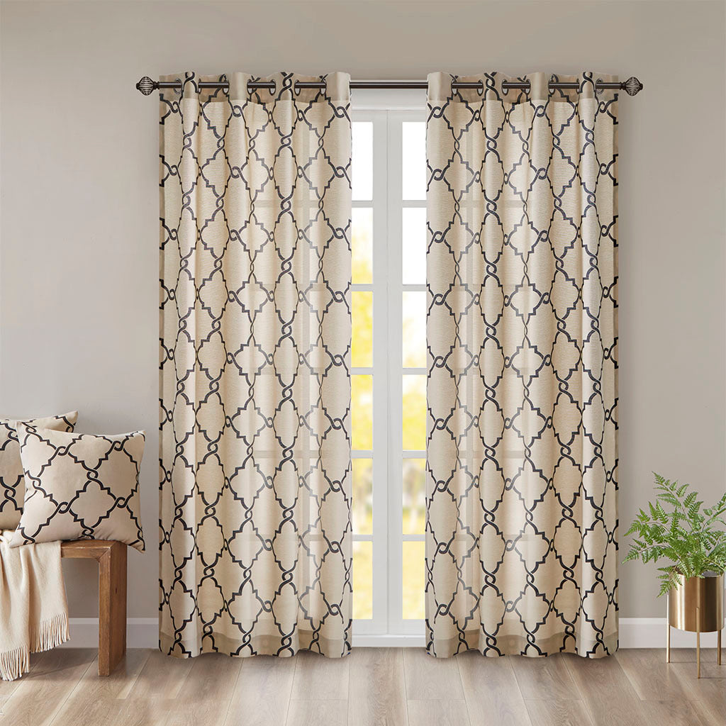 Fretwork Print Grommet Top Window Curtain Panel(Only 1 Pc Panel)