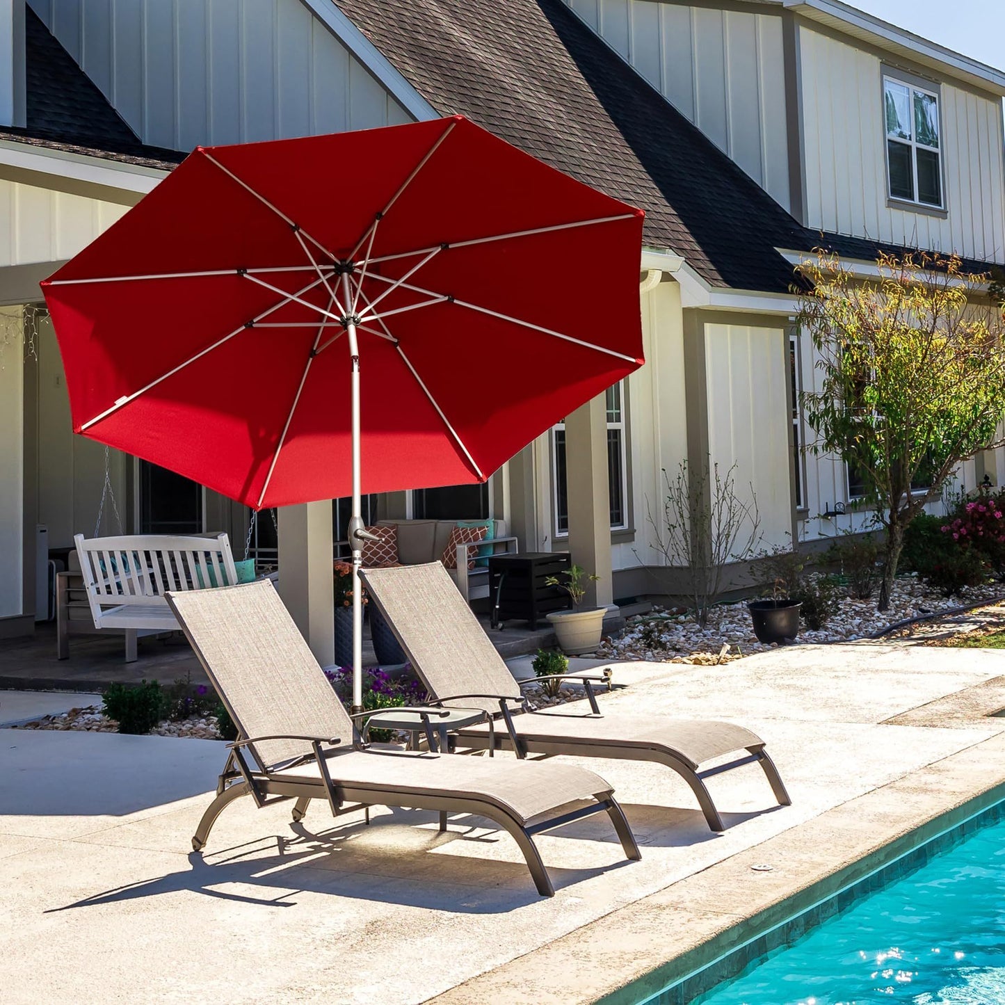 10FT Patio Umbrella, Outdoor Table Umbrella with Push Button Tilt and Crank, UV Protection Waterproof Market Sun Umbrella with 8 Sturdy Ribs for Garden, Deck, Backyard, Pool (Brick red)