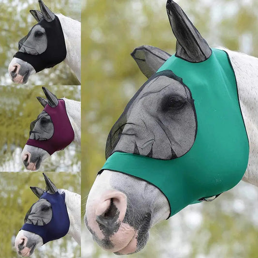 Breathable Mesh Anti-mosquito Lightweight Quite Ride Horse Head Face Cover with Ear Horse Fly Mask Horse Care Products