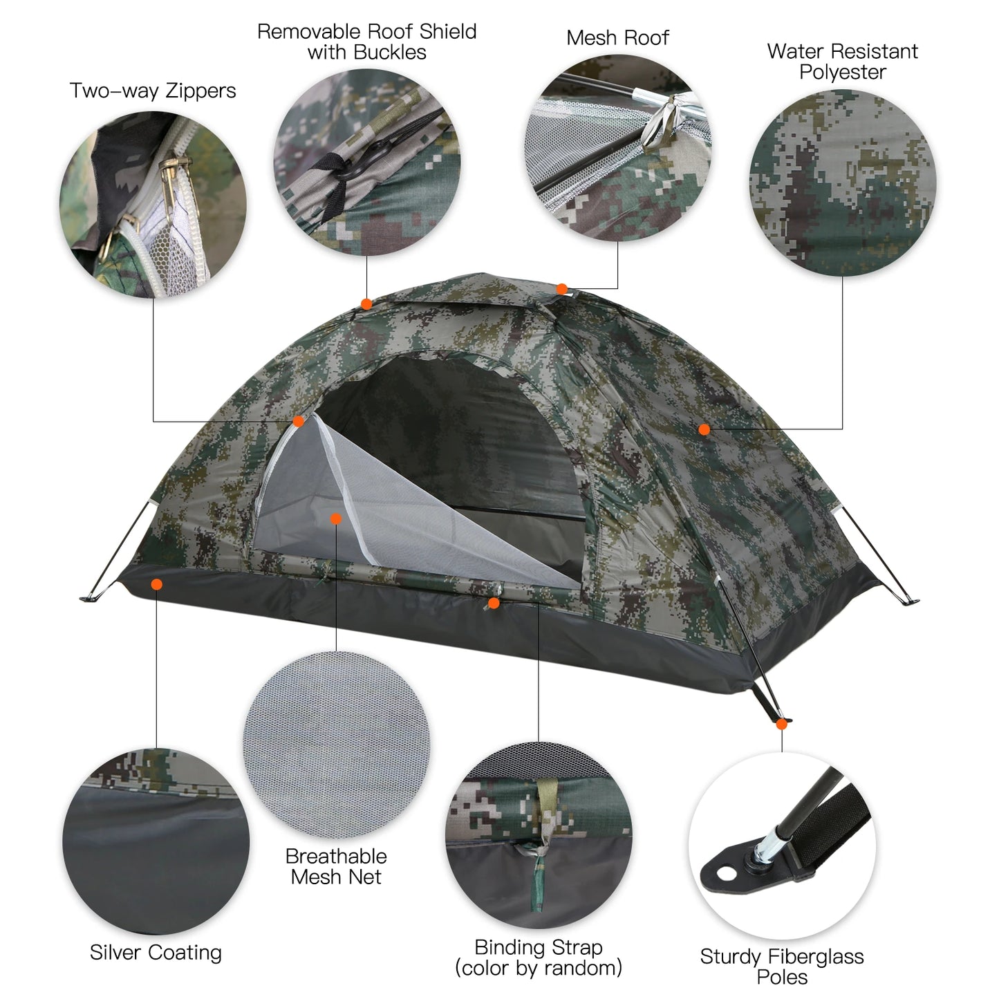 Tomshoo 1/2 Person Ultralight Camping Tent Single Layer Portable Hiking Tent Anti-UV Coating UPF 30+ for Outdoor Beach Fishing