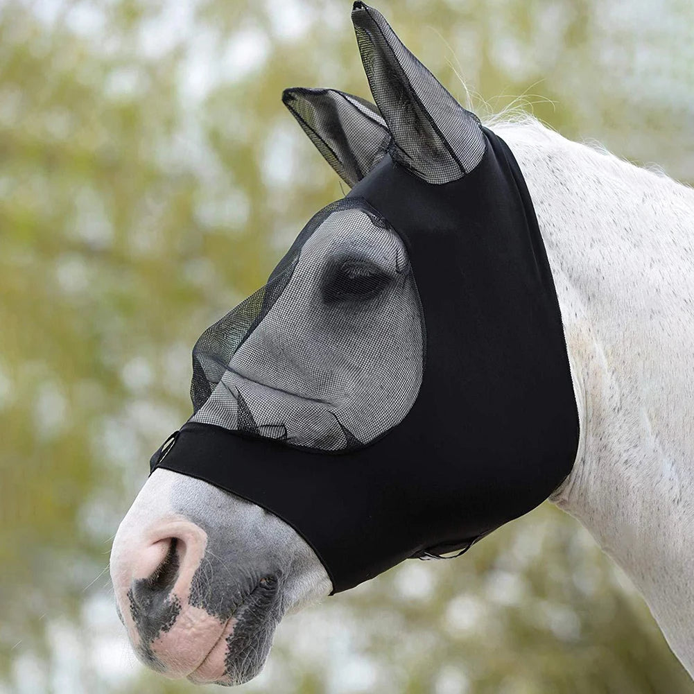 Breathable Mesh Anti-mosquito Lightweight Quite Ride Horse Head Face Cover with Ear Horse Fly Mask Horse Care Products