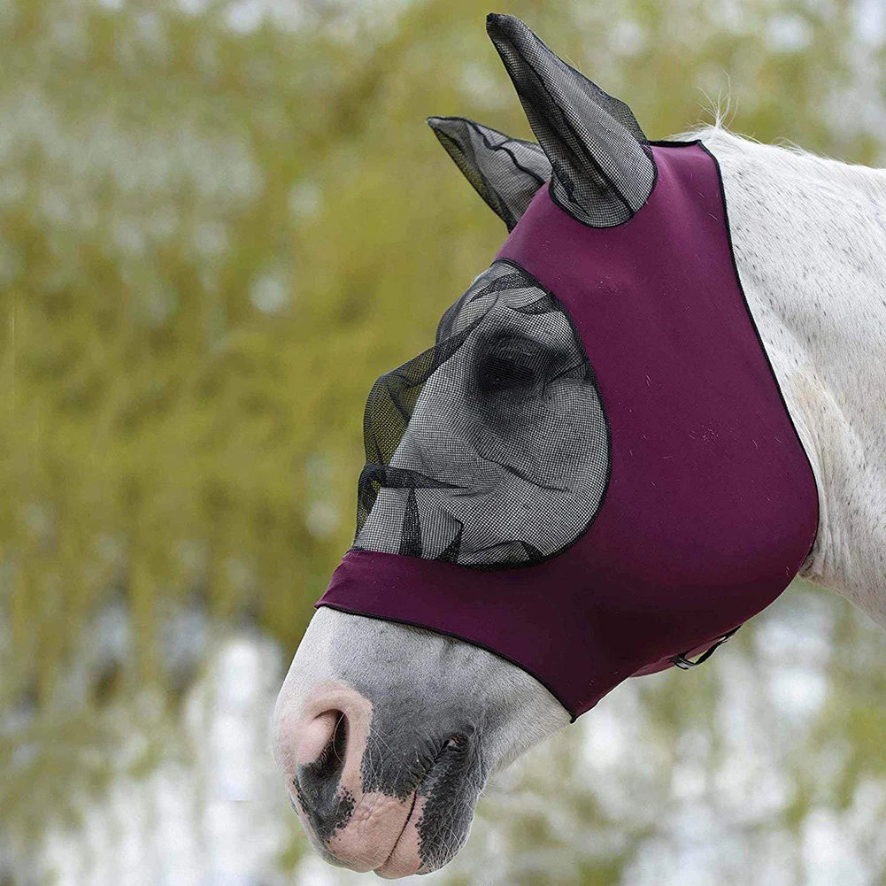 Breathable Mesh Anti-mosquito Lightweight Quite Ride Horse Head Face Cover with Ear Horse Fly Mask Horse Care Products