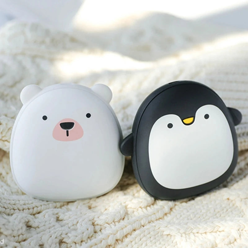 Cute Cartoon Penguin Polar Bear Electric Hand Warmers USB Rechargeable Double-Side Heating Pocket Power Bank Warmer