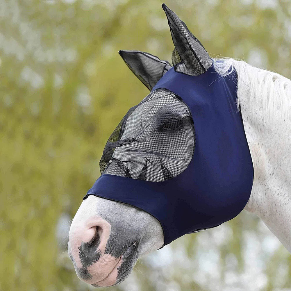 Breathable Mesh Anti-mosquito Lightweight Quite Ride Horse Head Face Cover with Ear Horse Fly Mask Horse Care Products