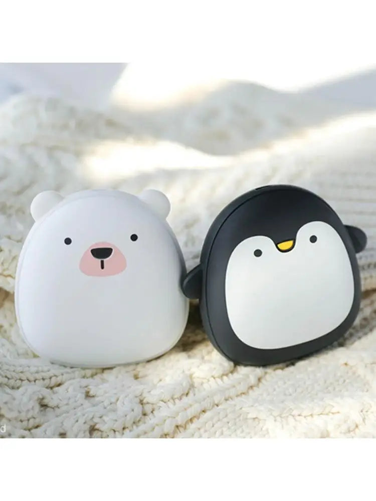 Cute Cartoon Penguin Polar Bear Electric Hand Warmers USB Rechargeable Double-Side Heating Pocket Power Bank Warmer