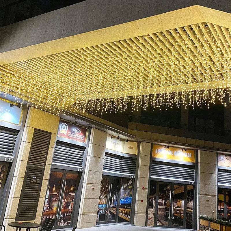 5M Christmas lights waterfall Led Curtain Icicle String Light outdoor Garland Droop 0.4-0.6m Party Garden Eaves Decorative Light