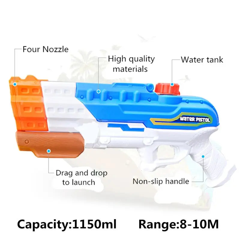 1200CC Water Gun Soaker 4 Nozzles Water Blaster Squirt Gun 30ft Water Pistol Water Fight Summer Outdoor Swimming Pool Beach Toys