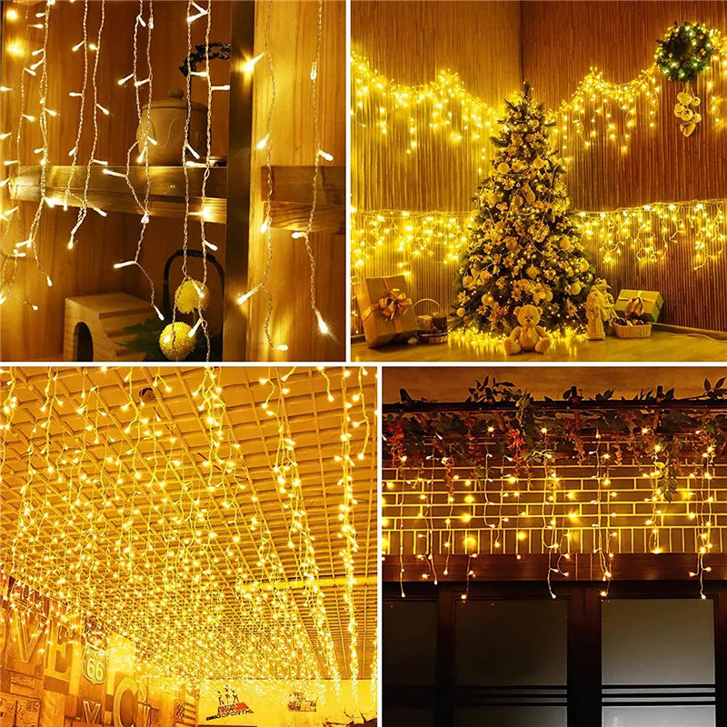 5M Christmas lights waterfall Led Curtain Icicle String Light outdoor Garland Droop 0.4-0.6m Party Garden Eaves Decorative Light