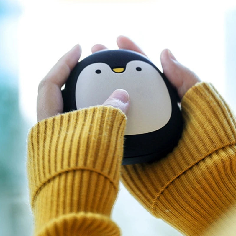 Cute Cartoon Penguin Polar Bear Electric Hand Warmers USB Rechargeable Double-Side Heating Pocket Power Bank Warmer