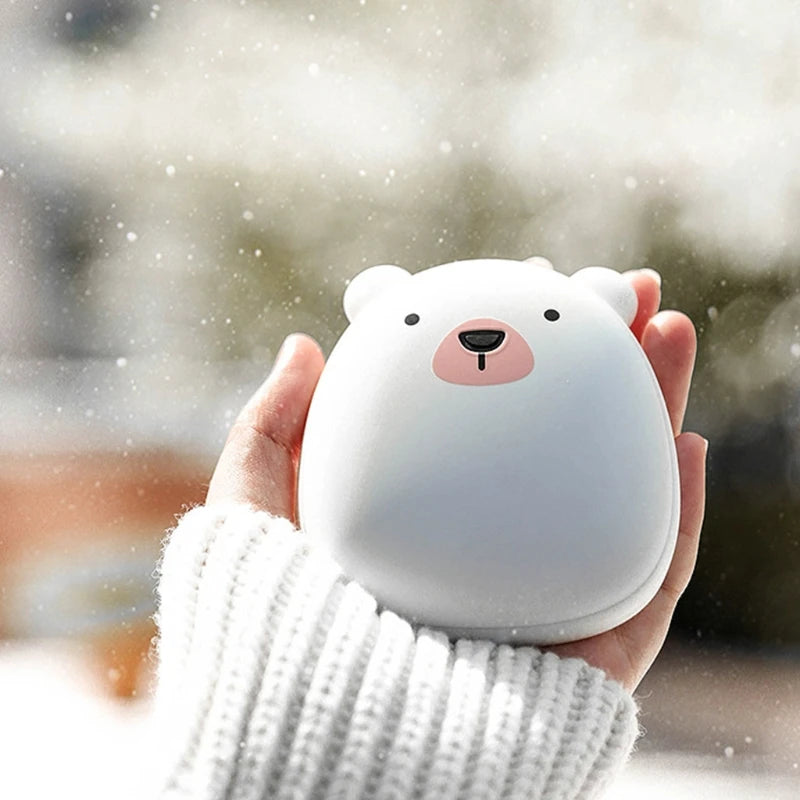 Cute Cartoon Penguin Polar Bear Electric Hand Warmers USB Rechargeable Double-Side Heating Pocket Power Bank Warmer