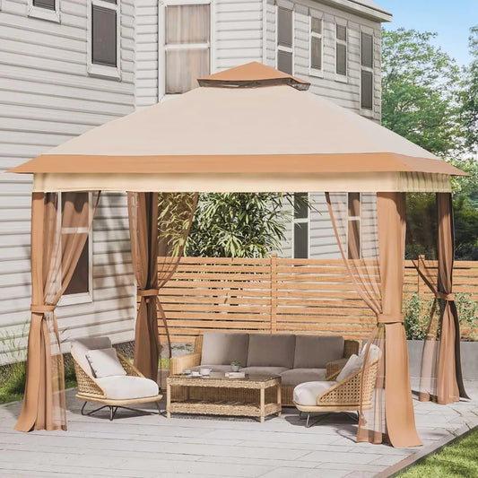 11'x11' Pop up Gazebo Canopy Tent, Outdoor Patio Waterproof Gazebo with Mosquito Netting for Lawn, Garden, Backyard and Deck