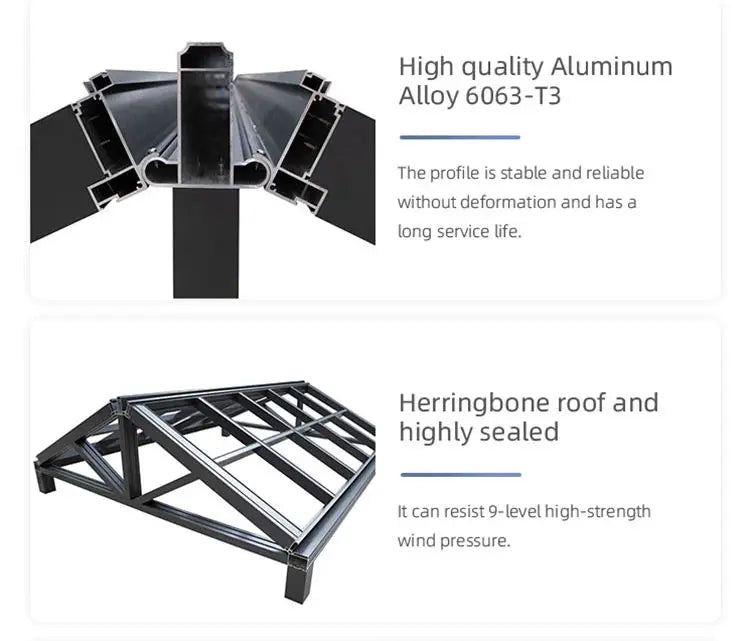 Balcony Free Standing Winter Garden Aluminum Frame Slant Roof Sunroom Solarium Glass House Sun Room