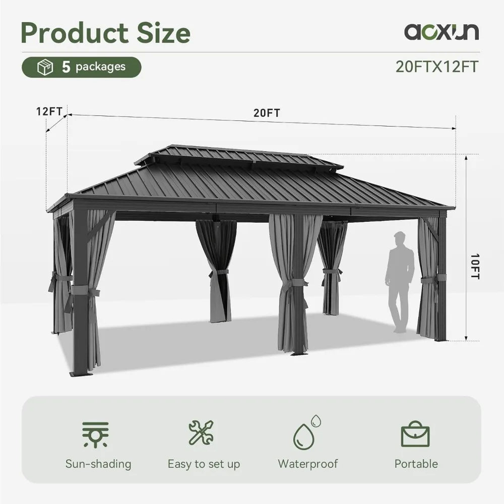 Hardtop Gazebo,Galvanized Steel Outdoor Aluminum Single Top Canopy,Permanent Metal Pavilion,for Backyard,Patio,Deck