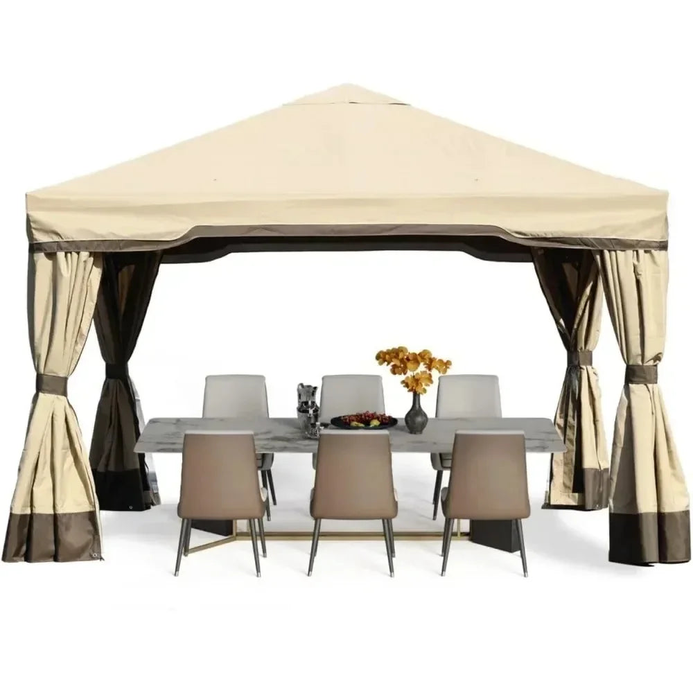 12 x 12 FT Outdoor Aluminum Gazebo with Privacy Curtains and Netting, Canopy Shelter for Yard, Garden, Outdoor Patio Gazebo