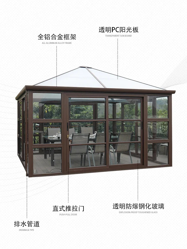 Outdoor gazebo tent villa courtyard glass house roof garden aluminum alloy pavilion terrace shaded sun room