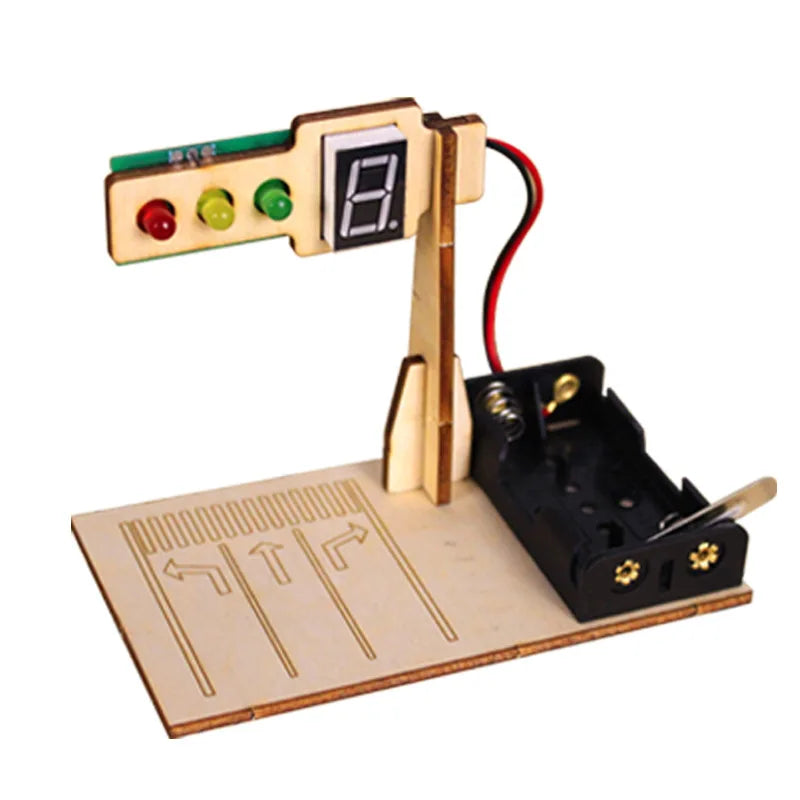 Wooden Traffic Lights Model Kids Science Toy Funny Technology Physics Teaching Aids Kit Learning Educational Toys for Children