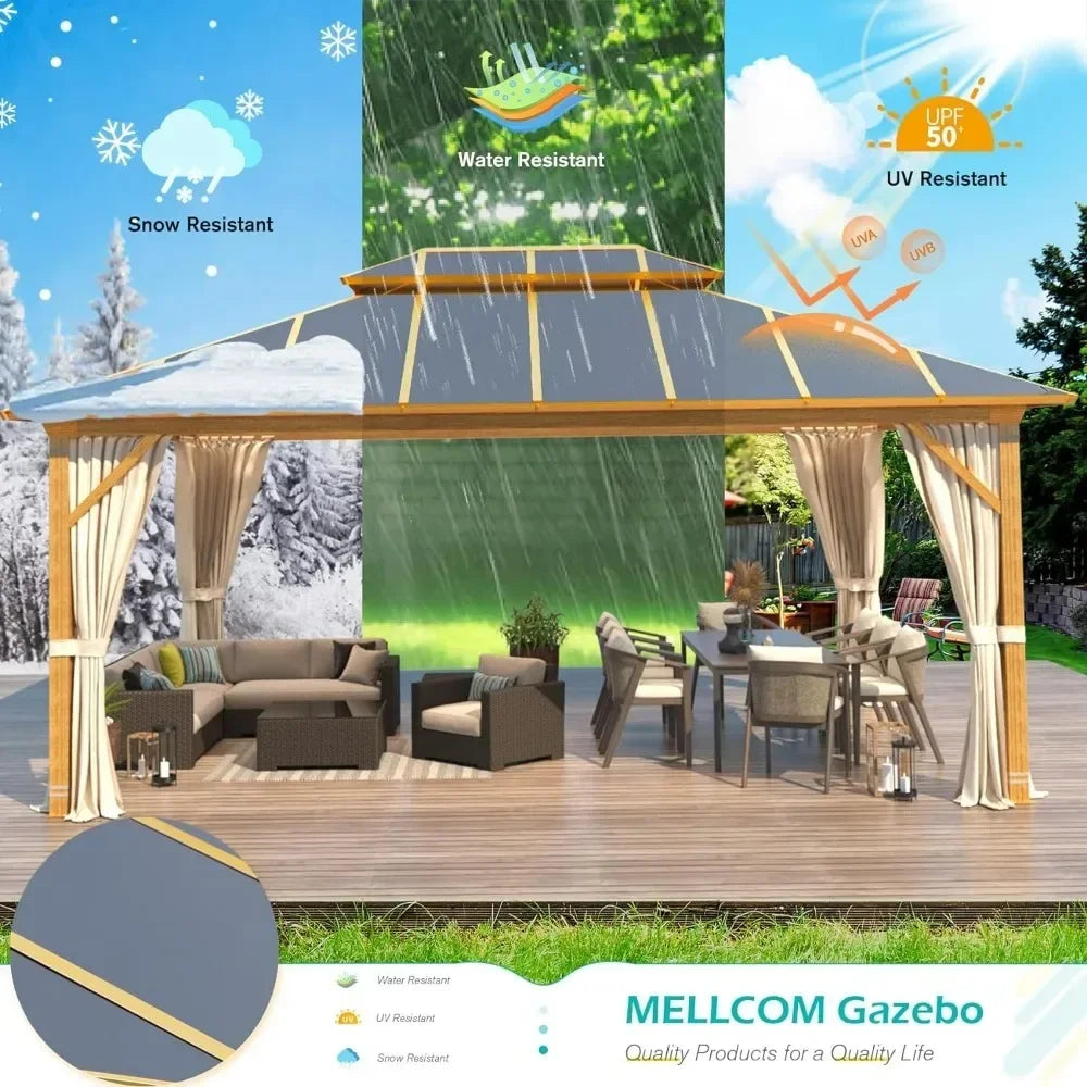 12x16FT Hardtop Gazebo, Coated Aluminum Patio Gazebo with Aluminum Composite Double Roof, Curtains and Netting Included, Canopy