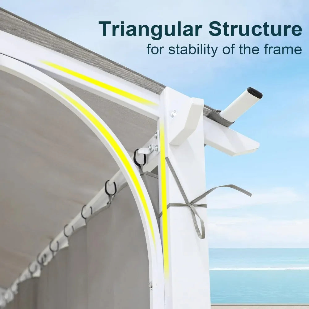 Outdoor Pergola 11x11, Patio Metal Sunshelter with Sidewall, Arched Roof Pergola Gazebo with Textilene Canopy Shade for Backyard