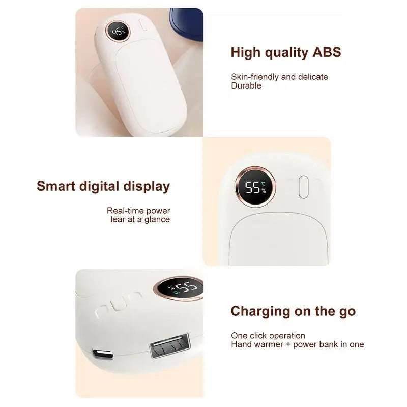 2-in-1 5200mAh capacity Hand Warmer Power Bank with 5-speed temperature adjustment With digital display double-sided heating