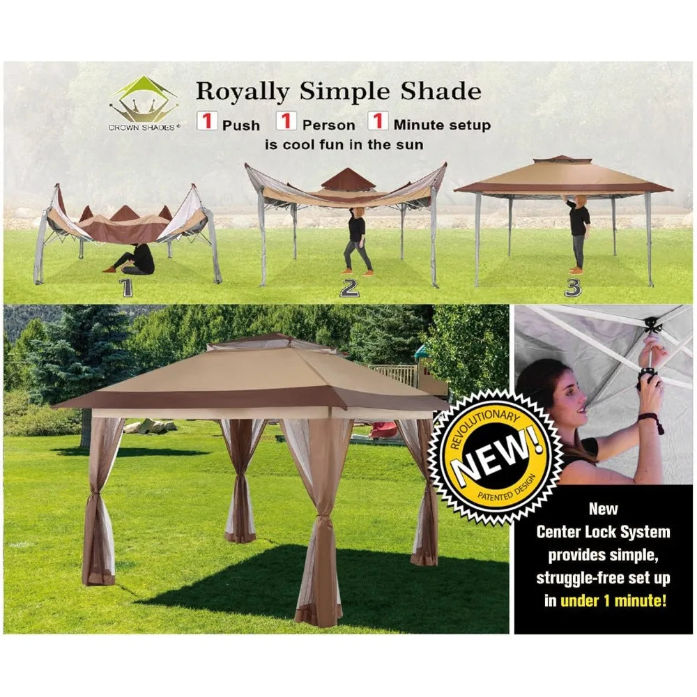 13x13 Pop Up Gazebo, Patented One Push Outoor Canopy Tent with Wheeled STO-N-Go Cover Bag, Pop Up Canopy with Netting for