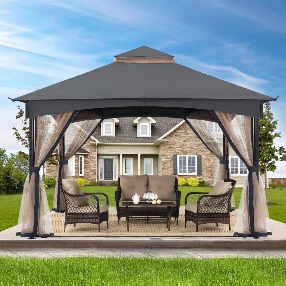 11 X 11 FT Outdoor Patio Gazebo, Outdoors Garden Gazebos with Netting Walls, Easy Installation, Outdoor Patio Gazebo