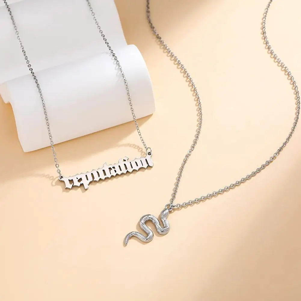 Taylor The Swift Reputation Snake Necklace Stainless Steel Double Pendant Choker 2023 The Eras Tour Jewelry Music Album Gift