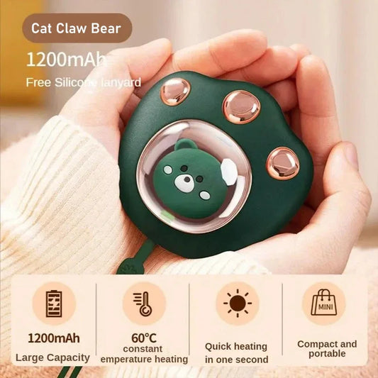 Rechargeable Cute Cat Paw Hand Warmer Built-in 1200mAh Battery for Kids Adults Fast USB Heater for Camping Office School