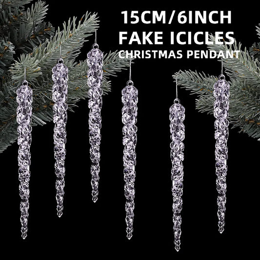 6pcs 15cm Christmas Decoration Simulation Ice Xmas Tree Hanging Artificial Clear Fake Icicle Winter Party Home Decor Navidad