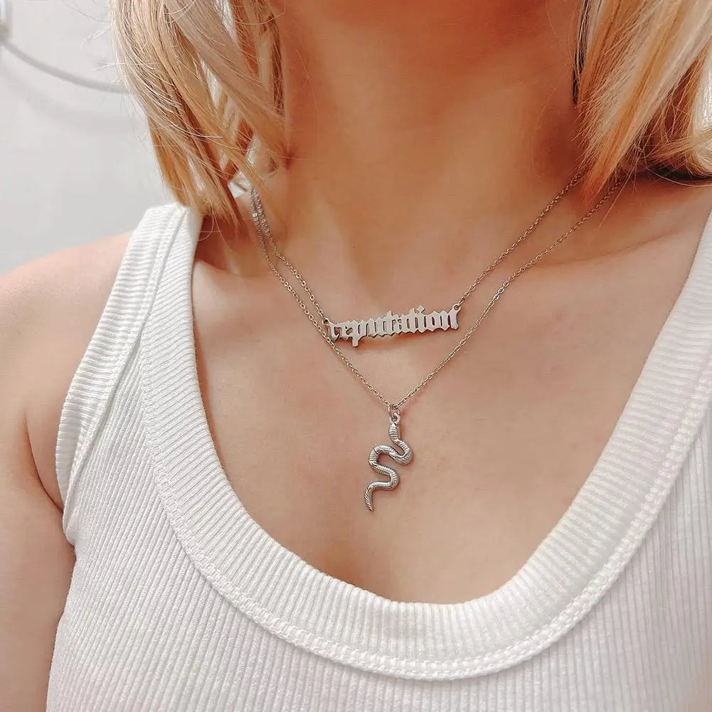 Taylor The Swift Reputation Snake Necklace Stainless Steel Double Pendant Choker 2023 The Eras Tour Jewelry Music Album Gift