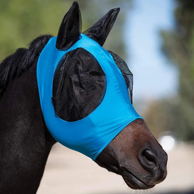 New Multicolor Horse Face Mask Anti Fly Breathable Stretch Knitted Mesh Anti Mosquito Mask Horse Riding Equestrian Equipment