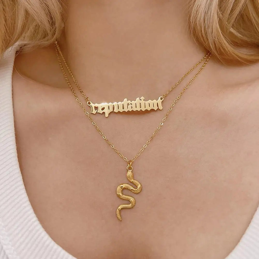 Taylor The Swift Reputation Snake Necklace Stainless Steel Double Pendant Choker 2023 The Eras Tour Jewelry Music Album Gift