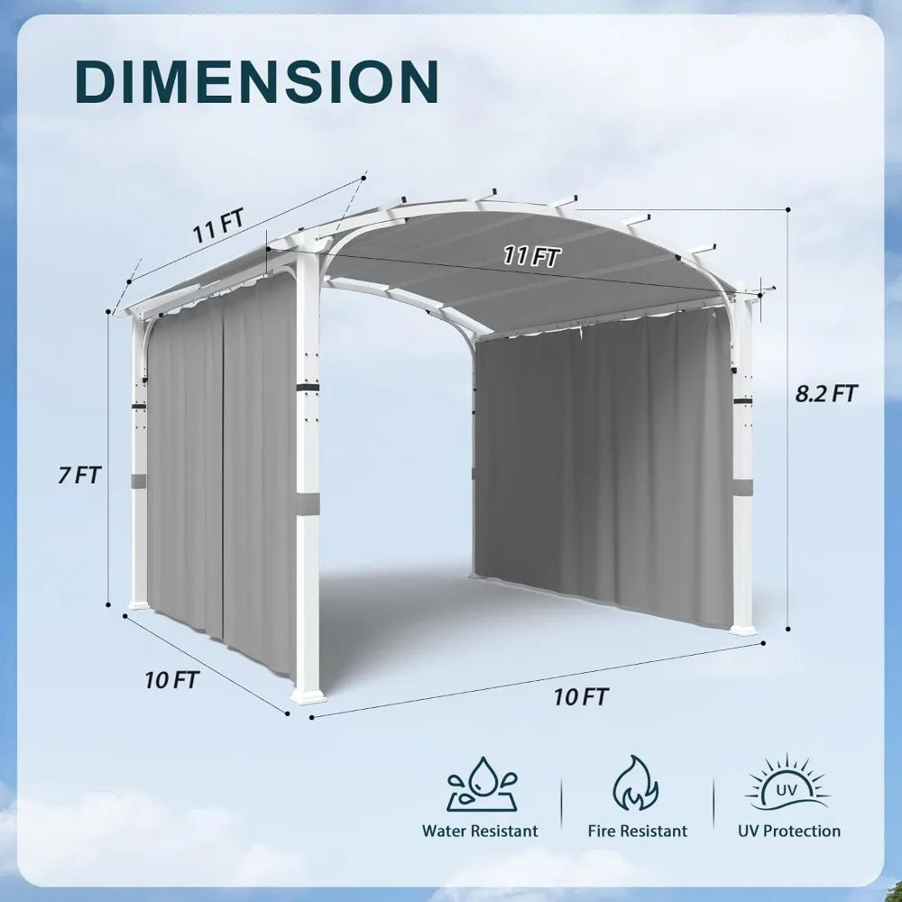 Outdoor Pergola 11x11, Patio Metal Sunshelter with Sidewall, Arched Roof Pergola Gazebo with Textilene Canopy Shade for Backyard