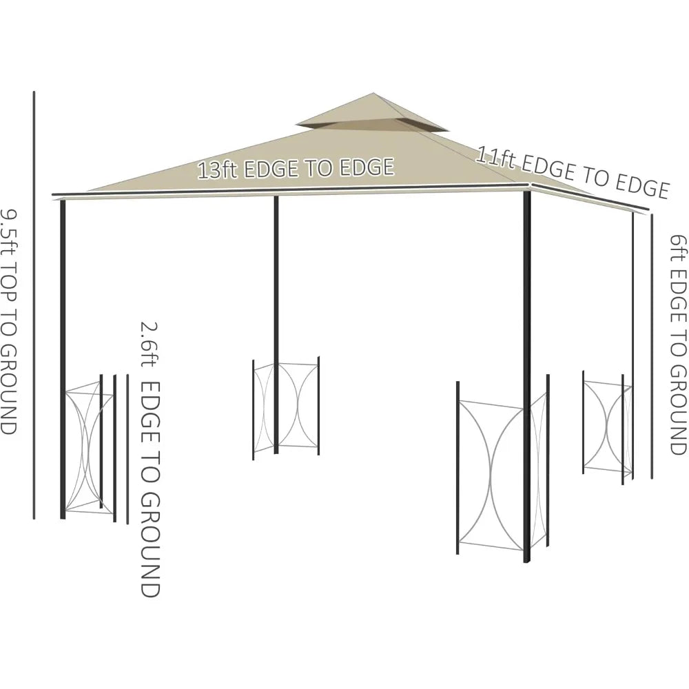 11' x 13' Patio Gazebo, Double Roof Outdoor Gazebo Canopy Shelter with Netting & Curtains, Steel Corner Columns for Garden