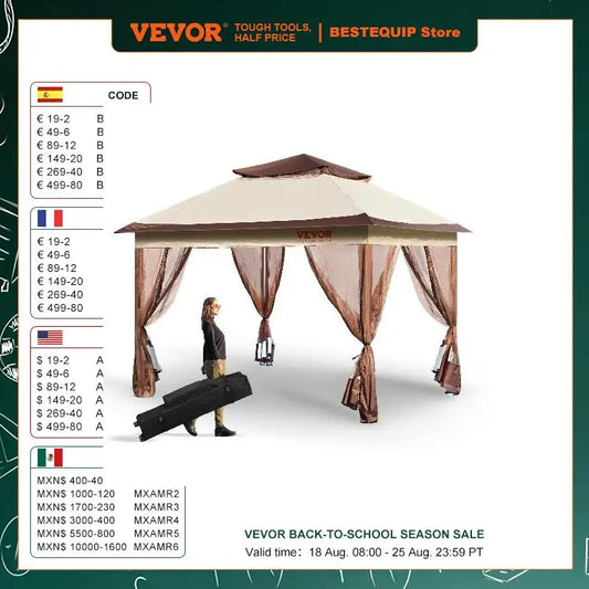 VEVOR 11x11ft/10x10ft/10x13ft Portable Gazebo PU Coated 250D Garden Market Waterproof Collapsible Canopy Party Tent for Outdoor