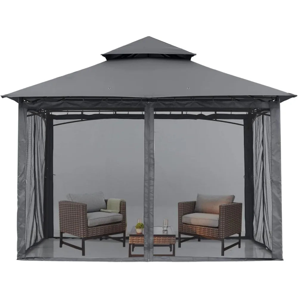 Outdoor Garden Gazebo for Patios with Stable Steel Frame and Netting Walls (8x8,Dark Gray)