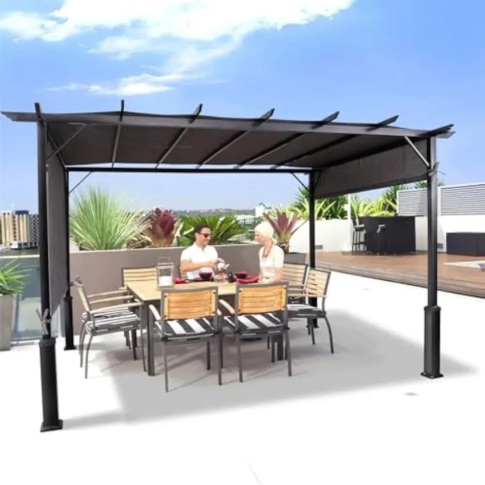 Expressions 12 x 9 Metal Flat Top Pergola with Adjustable Grey Sling Top