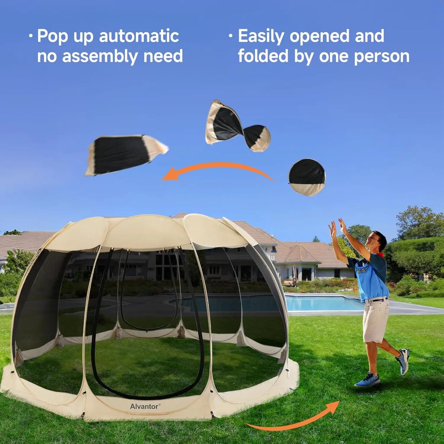 Alvantor Screen House Room Camping Tent Outdoor Canopy Up Sun Shade Shelter 10 Mesh Walls Not Waterproof Beige 15'x15'