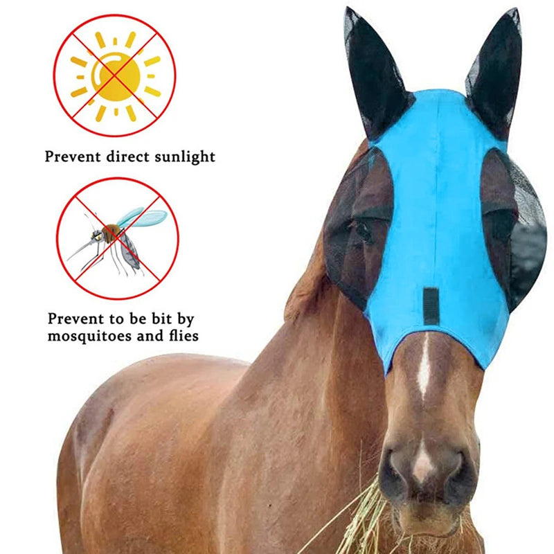 1pc Anti-Fly Mesh Equine Mask Horse Mask Stretch Bug Eye Horse Fly Mask with Covered Ears Horse Fly Mask Long Nose with Ears