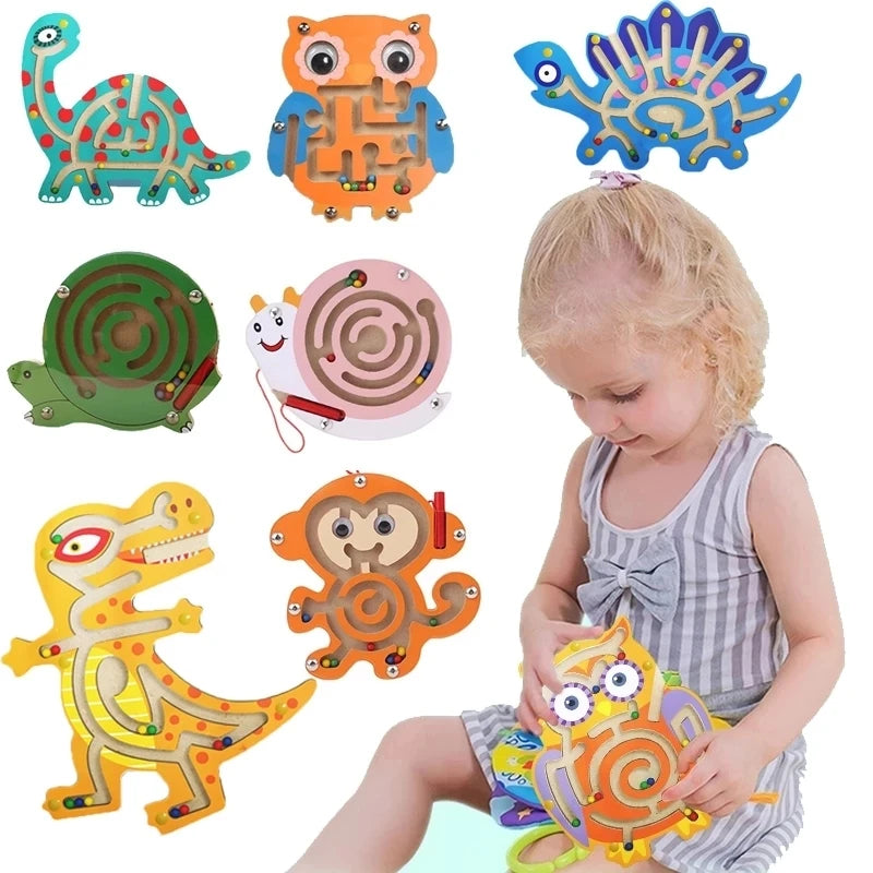 Children Magnetic Maze Toy Kids Wooden Puzzle Game Toy Kids Early Educational Brain Teaser Wooden Toy Intellectual Jigsaw Board