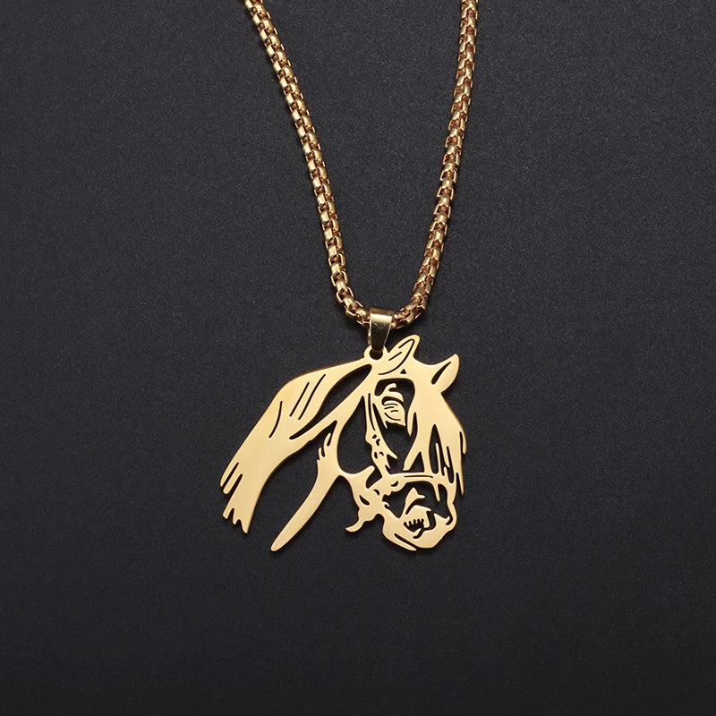 Stainless Steel Simple Horse Head Pendant Animal Horse Necklace Men and Women Hip-Hop Rock Trend Jewelry Accessories