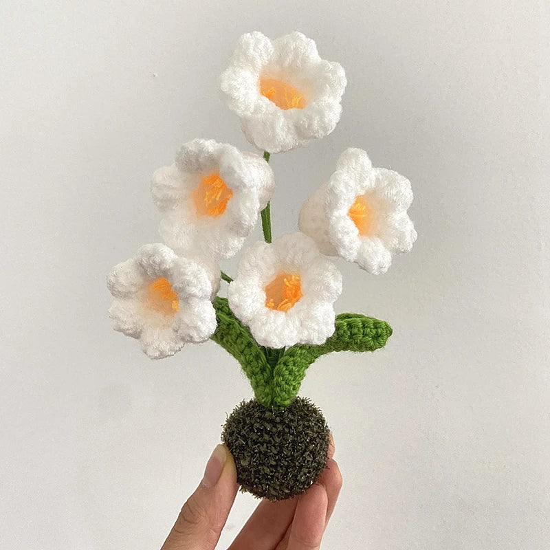 Homemade Crochet Flower Finished Immortal Hand Knitted Flower Hand Woven Flowers Crochet Potted Plant Balcony Desktop Decor