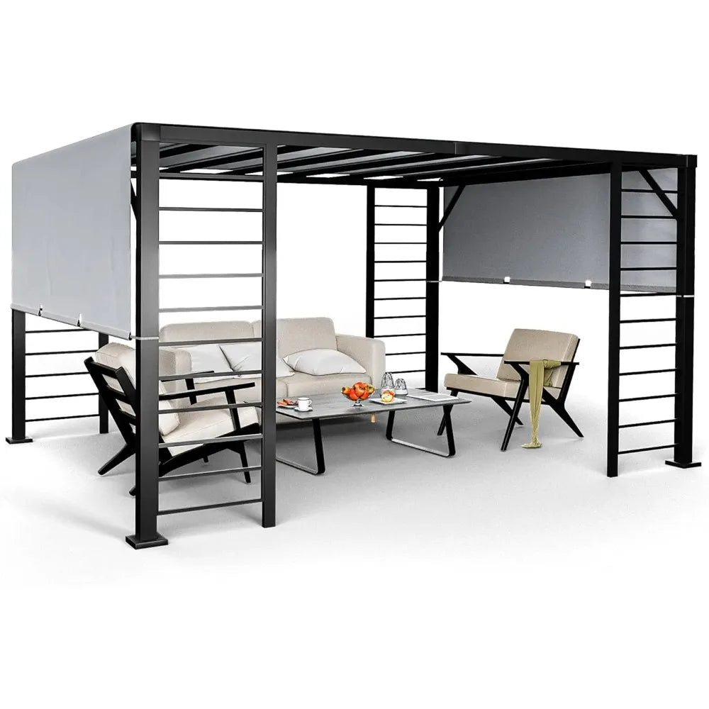 10 X 12 FT Outdoor Retractable Pergola, Metal Patio Pergola with Retractable Sun Shade Canopy and Aluminum Frame for Patio