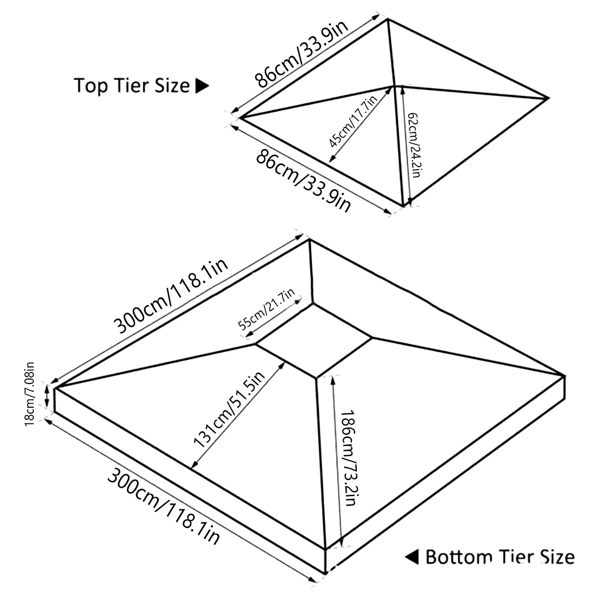 3x3M Garden Gazebo Top Cover Replacement Canopy Top Cover Sunshade 1/2 Tier Outdoor Yard Patio Garden Tent Roof Top Sun Shelter