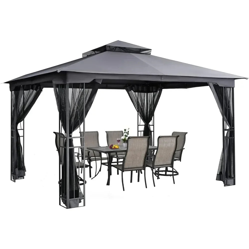 10 X 12 FT Outdoor Patio Gazebo with Ventilation Double Roof, Outdoors Gazebos with Mosquito Netting, Outdoor Patios Gazebo