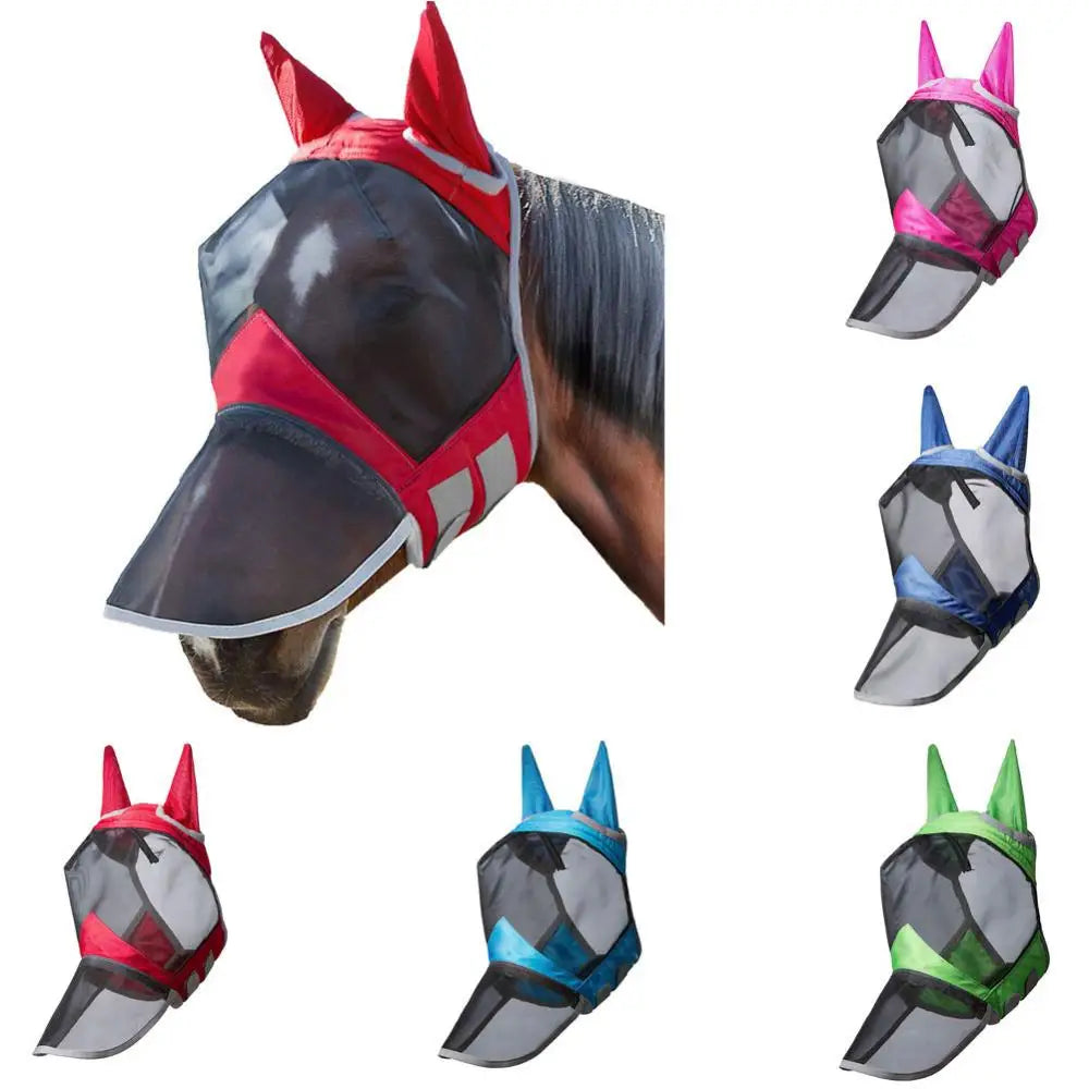 Anti-mosquito Horse Full Face Protection Breathable Mesh Mask with Nasal Cover Outdoor Sports Accessories