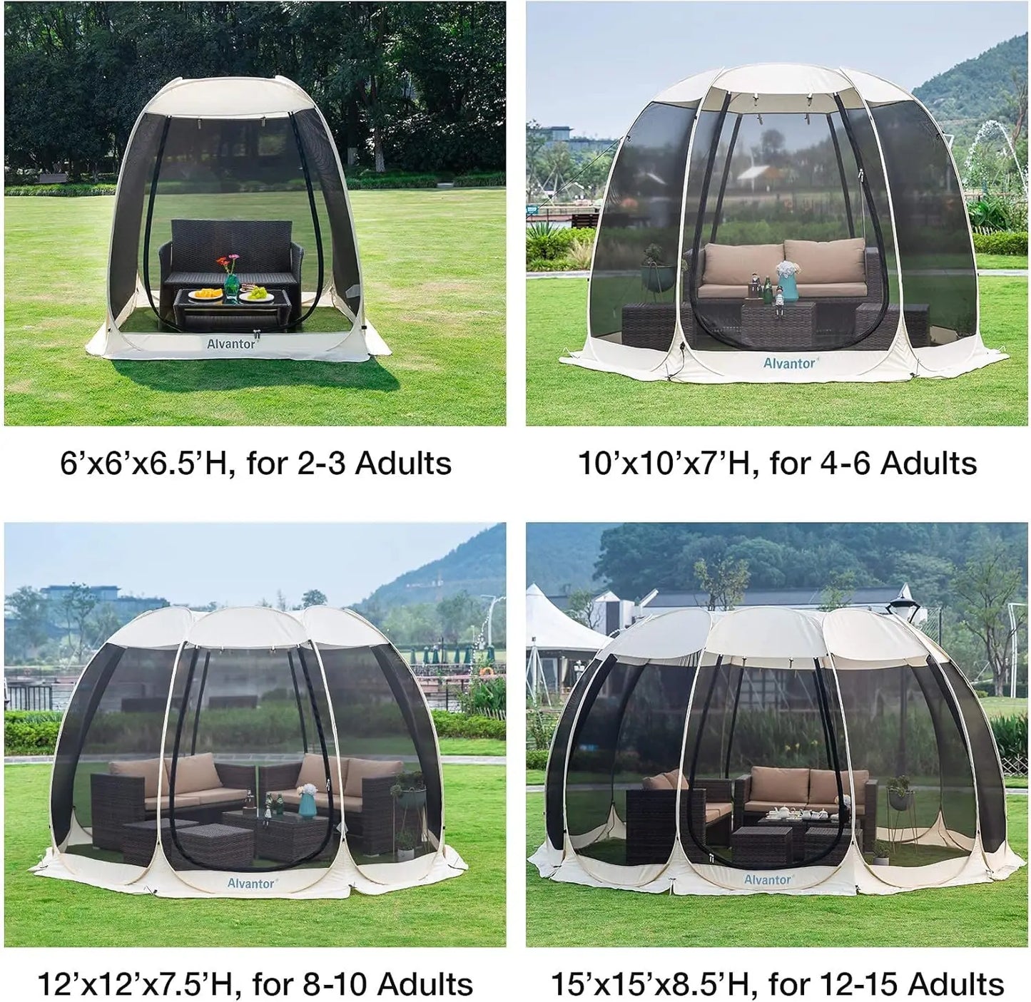 Alvantor Screen House Room Camping Tent Outdoor Canopy Up Sun Shade Shelter 10 Mesh Walls Not Waterproof Beige 15'x15'