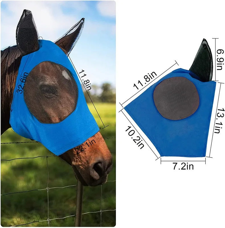 New Multicolor Horse Face Mask Anti Fly Breathable Stretch Knitted Mesh Anti Mosquito Mask Horse Riding Equestrian Equipment