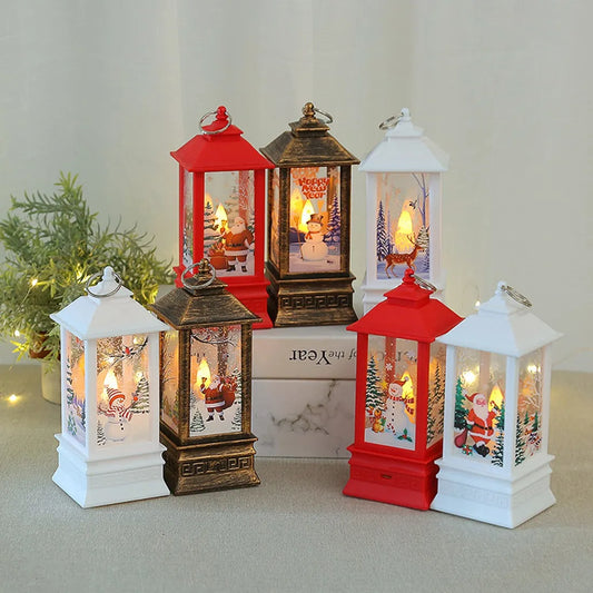 1pc Christmas Lantern Candle Night Light Ornaments  Led Santa Claus Snowman Hanging Lamp For Home New Year Xmas Party Decoration